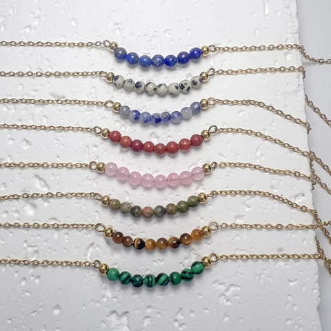 Natuursteen Ronde Kralen Ketting Roestvrij Staal Goud Dunne Ketting Minimalistische Kralen Clavicle Choker Voor Dames Boho