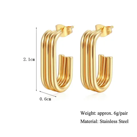 Geribbelde Hoops Oorknopjes 18K Verguld Roestvrij Staal Geometrisch Getextureerd Vintage Minimalistisch Sieraden Dames