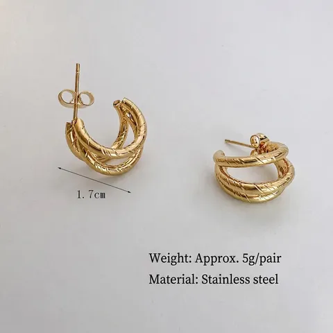 Stainless Steel Ohrringe Gold Beschichtet Gedrehtes Seil Mehrlagig C-Förmig Geometrischer Minimalistischer Schmuck Damen