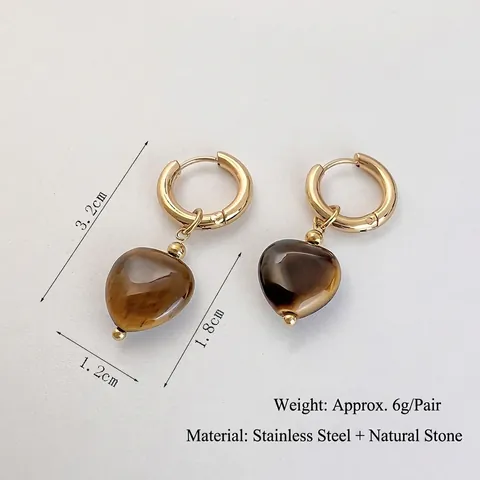 Pendientes Aro Colgante Corazón Acero Inoxidable Chapado Oro Piedra Natural Joyería Dulce Simple Para Mujeres