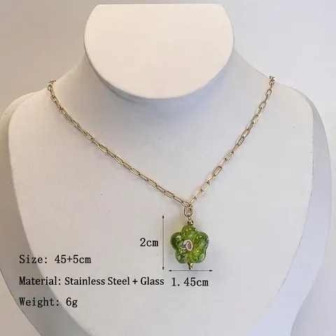 Collana Con Ciondolo A Fiore Colorato Acciaio Inossidabile Lampwork Floreale Catena Da Clavicicola Stile Dolce Per Donne