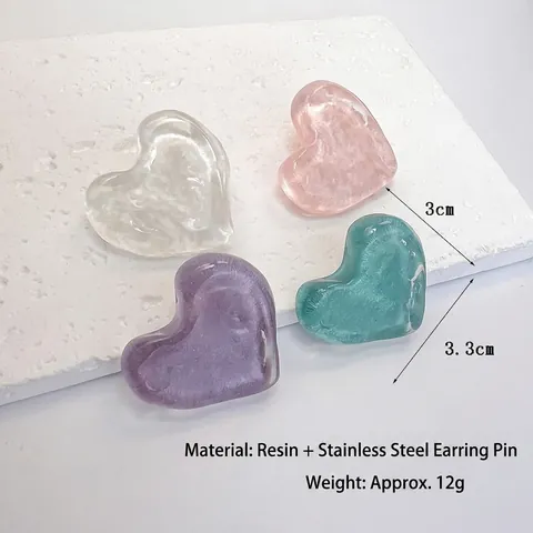 Pendientes De Botón Con Forma De Corazón Y Poste De Acero Inoxidable Color Caramelo Resina Patrón De Mármol Joyas