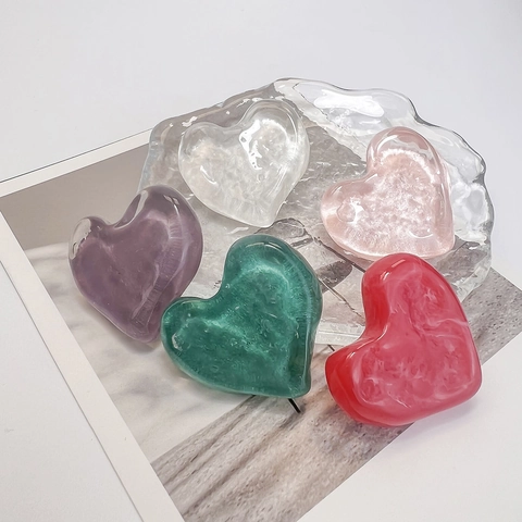 Pendientes De Botón Con Forma De Corazón Y Poste De Acero Inoxidable Color Caramelo Resina Patrón De Mármol Joyas