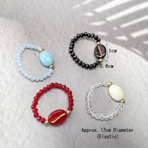 Elegante Elastische Glasperlenringe Für Damen Kaffeebohnen Harz Anhänger Facettierte Perlen Minimalistischer Modeschmuck