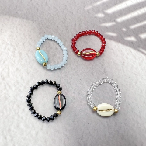 Elegante Elastische Glasperlenringe Für Damen Kaffeebohnen Harz Anhänger Facettierte Perlen Minimalistischer Modeschmuck
