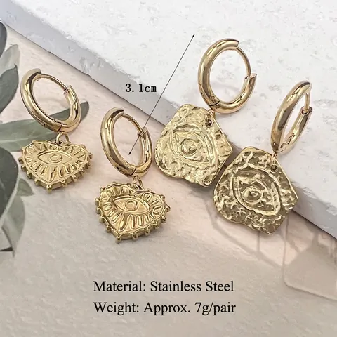 Juego de Pendientes y Collar de Acero Inoxidable Con Colgante de Corazón y Ojo Turco Joyería Vintage Bohemia Para Mujer