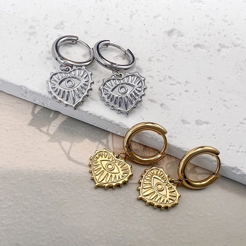 Juego de Pendientes y Collar de Acero Inoxidable Con Colgante de Corazón y Ojo Turco Joyería Vintage Bohemia Para Mujer