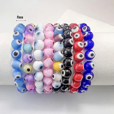Evil Eye Beaded Bracelet Colored Glass Beads Elastic String Nazar Turkish Style Fashion Jewelry Women Men Boho