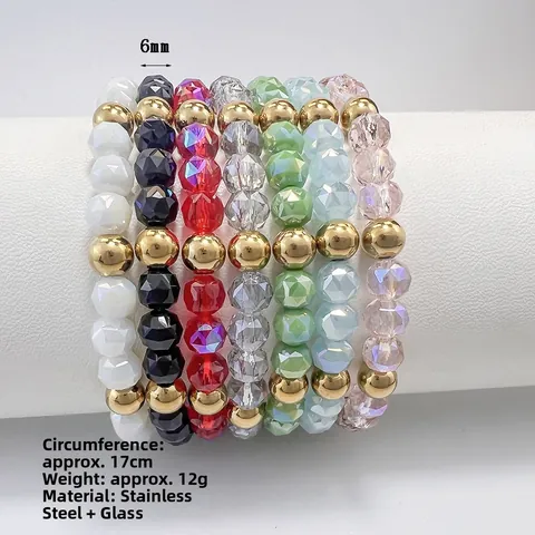 Edelstahl Perlen Armband Facettierte Kristall Glas Perlen Elastische Stretch Hand Kette Schmuck Für Damen Herren Geschenk