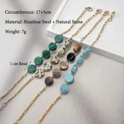 Bracciale Catena Figaro In Acciaio Inossidabile Placcato Oro Perline In Pietra Naturale Gioielli Boho Donna
