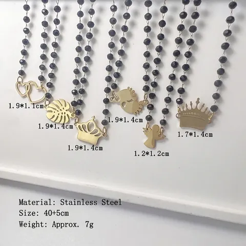 Collier En Perles De Verre En Acier Inoxydable Avec Pendentifs Coeur Feuille Couronne Ange Bijoux Pour Femmes