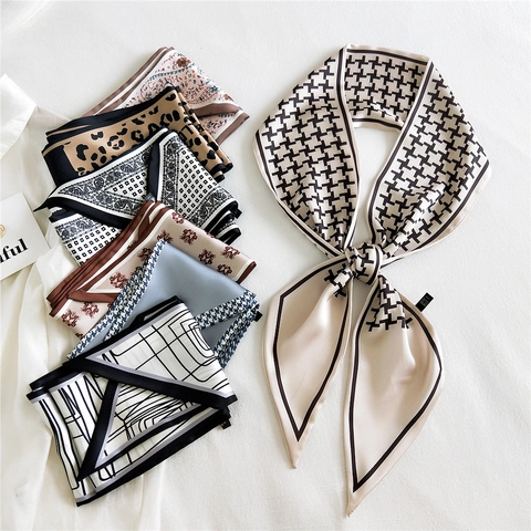 Longue Écharpe Étroite À La Mode Satin Style Satin Imprimé Double Face Foulard Bandeau Cheveux Sac Décoratif Femmes