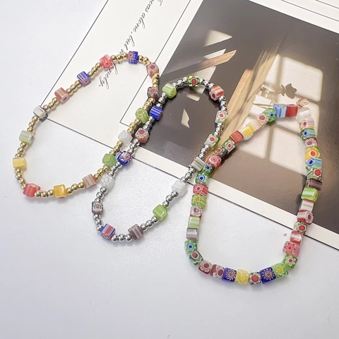 Beaded Armband Aus Edelstahl Mit Bunten Floralen Millefiori Lampwork Glasperlen Handgefertigt Dopamin Stil Für Damen
