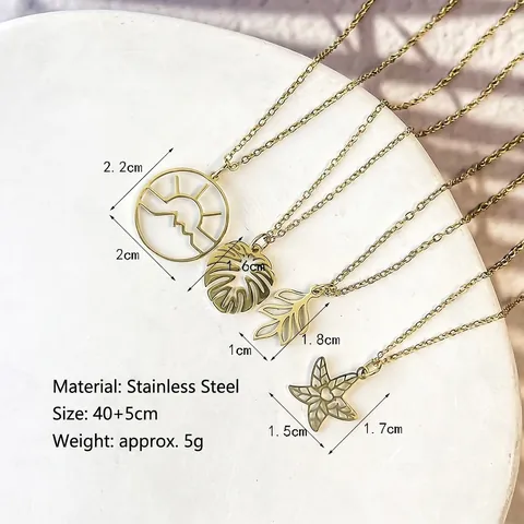 Stainless Steel Pendant Necklace Hollow Out Monstera Leaf Starfish Sunrise Mountain Minimalist Elegant Commute Jewelry For Women