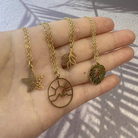 Stainless Steel Pendant Necklace Hollow Out Monstera Leaf Starfish Sunrise Mountain Minimalist Elegant Commute Jewelry For Women