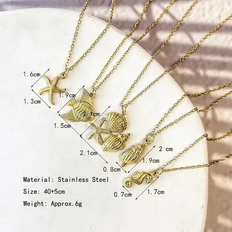 Oceaan Thema Hanger Ketting Verguld Roestvrij Staal Zeepaardje Zeester Schelp Vis Strand Sieraden Voor Vrouwen