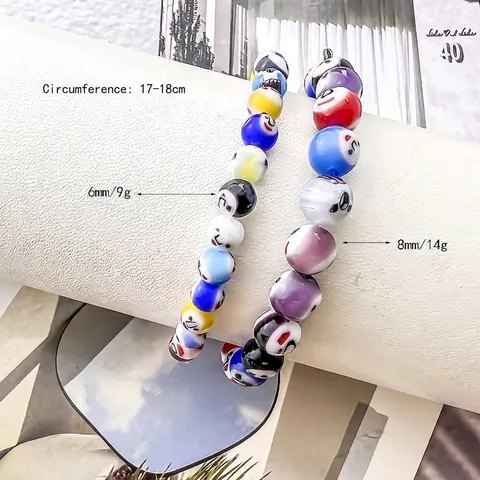 Bracciale Di Perline In Vetro Colorato Motivo Viso Sorridente Corda Elastica Gioielli Boho Divertenti Per Le Donne