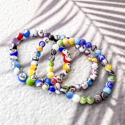 Bracciale Di Perline In Vetro Colorato Motivo Viso Sorridente Corda Elastica Gioielli Boho Divertenti Per Le Donne