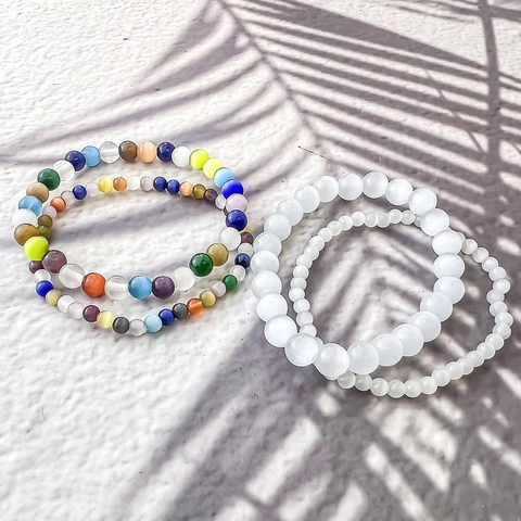 Cat Eye Stone Beaded Bracelet Fashion Round Gemstone Elastic Bangle Jewelry For Women Men
