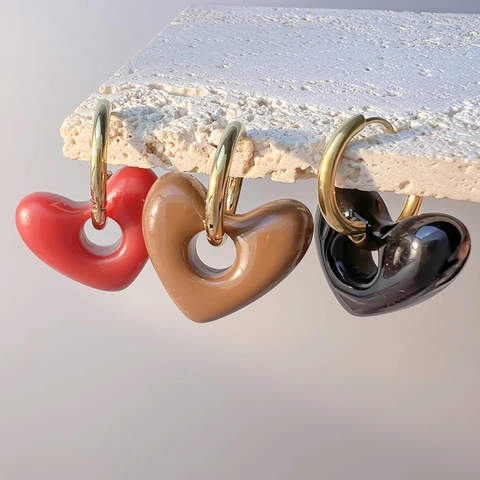 Orecchini A Cerchio Con Pendente A Cuore Acciaio Inossidabile Resina Design Cavo Stereo Stile Vintage Gioielli Donna