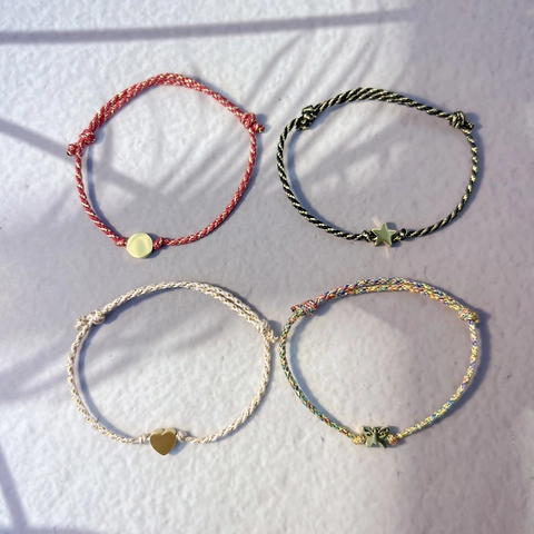 Handmade Woven Rope Bracelet Alloy Charm Heart Butterfly Star Shape Adjustable Simple Sweet Jewelry