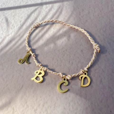 Handmade Braided Rope Bracelet With Stainless Steel Alphabet Letter Pendants Adjustable Wristband Fashion Jewelry Gift