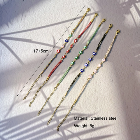 Evil Eye Bracelet Stainless Steel Woven Rope Enamel Adjustable 18K Gold Plated Fashion Jewelry For Women