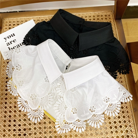 Damen Eleganter Abnehmbarer Falscher Kragen Spitze Stickerei Blumen Hohl Dekoration Accessoire Für Pullover Kleider Hals Dekor