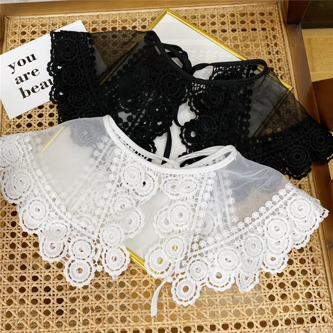 Damen Eleganter Abnehmbarer Falscher Kragen Spitze Stickerei Blumen Hohl Dekoration Accessoire Für Pullover Kleider Hals Dekor