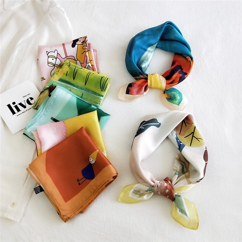 Foulard Quadrato Da Donna Raso Stampato Foulard Elegante Accessorio Per Capelli Foulard Di Moda Scialle Leggero