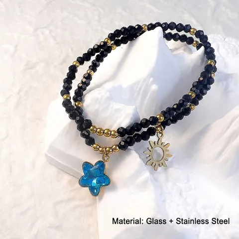 Bracciale Di Perline Impilabile Acciaio Inossidabile Ciondolo Cristallo Stella Sole Elastico Gioielli Donna Accessorio