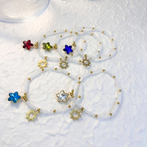 Bracciale Di Perline Impilabile Acciaio Inossidabile Ciondolo Cristallo Stella Sole Elastico Gioielli Donna Accessorio