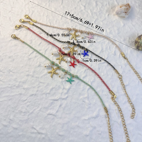 Bracelet En Corde Tressée Avec Pendentif Étoile De Mer Et Künstliche Perle Acier Inoxydable Bijoux Style Océan Bohème Femmes