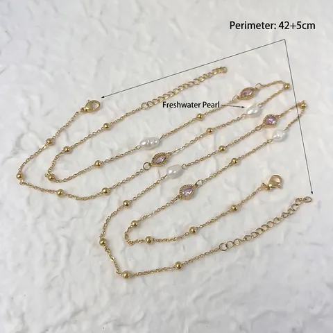 Collier Rétro Français En Acier Inoxydable Avec Perles D'eau Douce Et Pendentif En Zircon Coloré Bijoux Pour Femmes