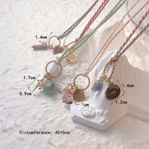 Bohemian Handwoven Rope Pendant Necklace Stainless Steel Natural Stone Freshwater Pearl Sun Star Heart Eye Charm For Women