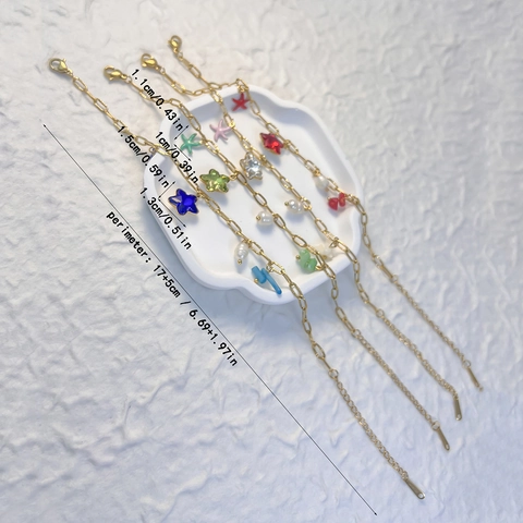 Pulsera De Mujer Acero Inoxidable Estrella Concha Cristal Colorido Perla Artificial Colgante Joyería Moda Cadena Ajustable