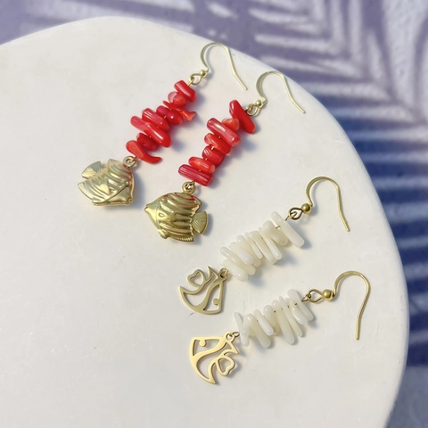 Tropical Fish Coral Dangle Earrings Stainless Steel Summer Beach Vacation Jewelry For Women
