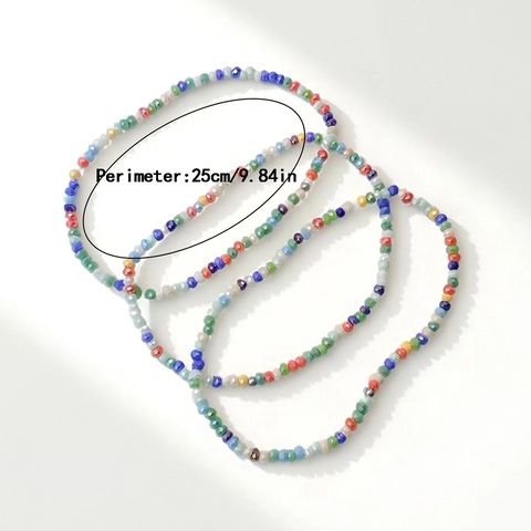 Böhmisches Buntes Facettiertes Glasperlen Fußkettchen Sommer Strand Elastischer Lagenlook Fußschmuck Für Damen