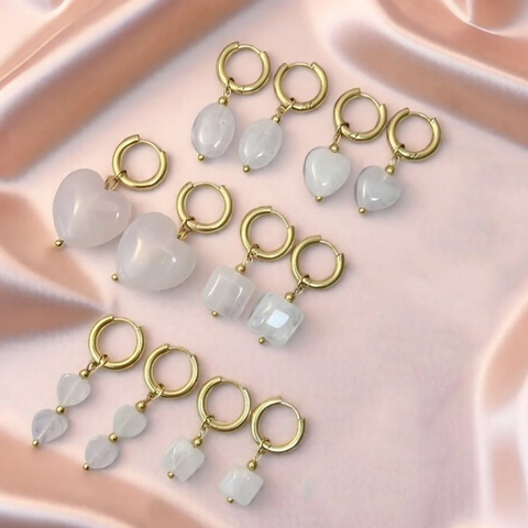Natural Stone Stainless Steel Hoop Earrings Geometric Heart Square Drop Dangle Sweet Minimalist Jewelry For Women