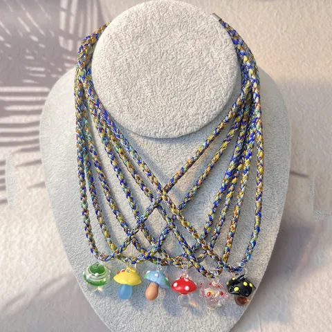 Pilz Anhänger Halskette Lampwork Glas Bunte Handgewebte Seil Boho Wald Stil Schmuck Für Damen