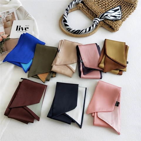 Sciarpa Lunga Stretta Bicolore Blocchi Di Colore Poliestere Satin Twilly Per Borsa Capelli Moda Elegante