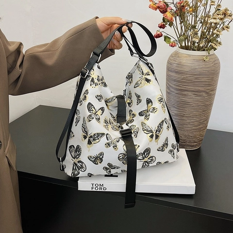 Schmetterling Druck Schultertasche Nylon Jacquard Große Kapazität Hobo Crossbody Handtasche Mode Ästhetik Für Damen