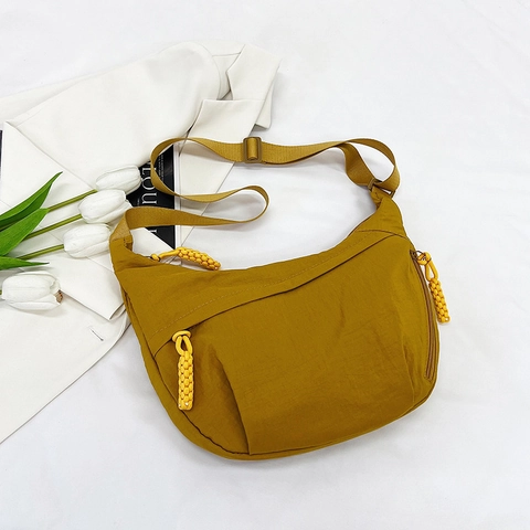 Women Large Capacity Nylon Hobo Bag Dumpling Crossbody Bag With Woven Rope Zipper Pull Adjustable Wide Strap Casual Travel Shoulder Bag