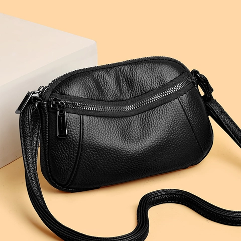 Genuine Cowhide Leather Crossbody Bag For Women Pebbled Texture Small Square Shoulder Purse Simple Versatile Fashion