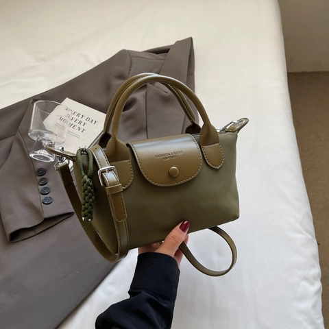 Piccola Borsa A Mano In Nylon Con Patta In Pelle Borsa A Tracolla Versatile Retro Da Donna