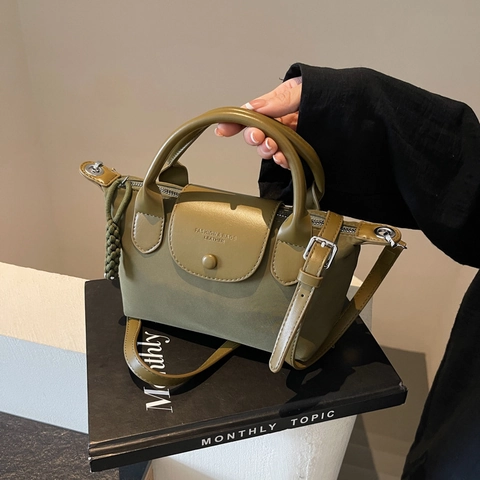 Piccola Borsa A Mano In Nylon Con Patta In Pelle Borsa A Tracolla Versatile Retro Da Donna