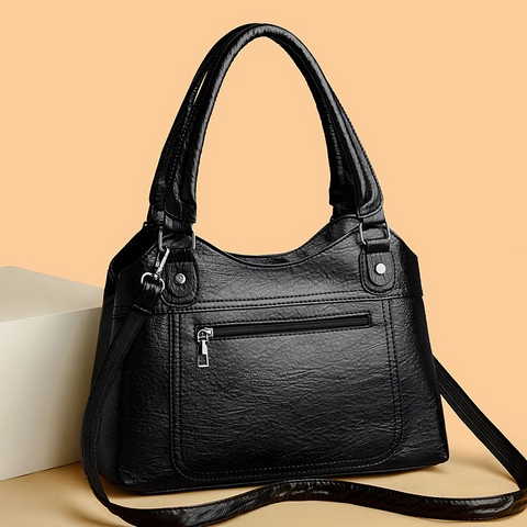 Women Tote Bag PU Leather Large Capacity Shoulder Handbag Retro Casual Simple Solid Color Office Commute