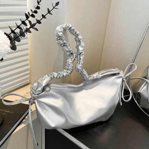 Bolso de Hombro Fruncido de Gran Capacidad para Mujer Cuero PU Cloud Hobo Bolso de Axila Con Cordón Bolso de Moda Casual