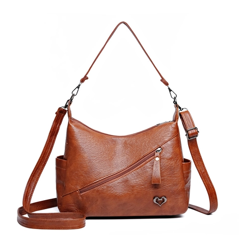 Borsa A Tracolla Donna Pelle PU Vintage Elegante Borsa A Mano Decorazione Cuore Metallo Cerniera Diagonale Tasche Multiple