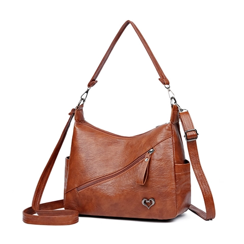 Borsa A Tracolla Donna Pelle PU Vintage Elegante Borsa A Mano Decorazione Cuore Metallo Cerniera Diagonale Tasche Multiple
